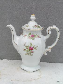 catalog photo of pink roses vintage china coffee pot, haviland bavaria