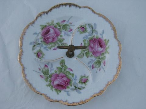 photo of pink roses vintage hand-painted Lefton china bonbon dish #2