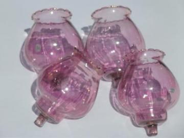 catalog photo of pink stain cranberry glass candle lamp shades w/ flashed on color luster