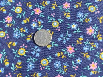 catalog photo of pink & yellow flowers on navy blue, 50s - 60s vintage quilting weight cotton fabric