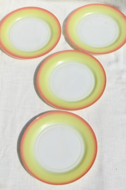 photo of pink / yellow milk glass dishes, vintage Hazel Atlas Sunrise plates, bowls, cups & saucers #12