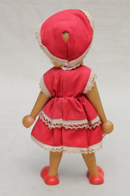 photo of pinocchio style jointed wood doll to stand & pose, vintage hand painted puppet toy w/ cloth dress #5