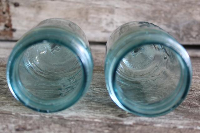 photo of pint size antique vintage Ball Perfect Mason aqua blue glass canning jars #6