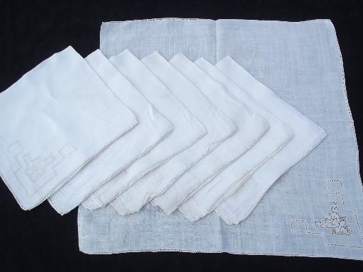 photo of plain antique hemstitched linen fabric dinner napkins, 8 cloth napkins #1