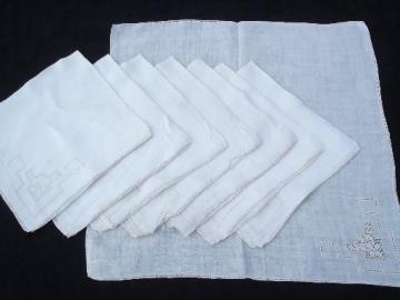 catalog photo of plain antique hemstitched linen fabric dinner napkins, 8 cloth napkins