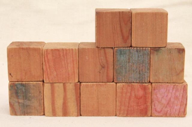 photo of plain primitive handmade wooden blocks, 1930s depression era wood building block toy #4
