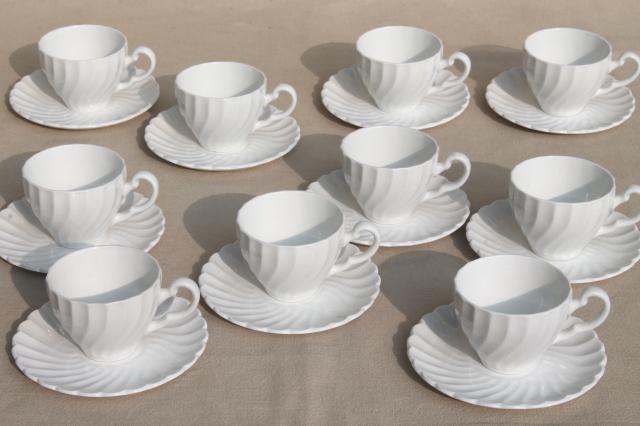 photo of plain pure white china demitasse cups & saucers, vintage Johnson Bros Snowhite Regency #1