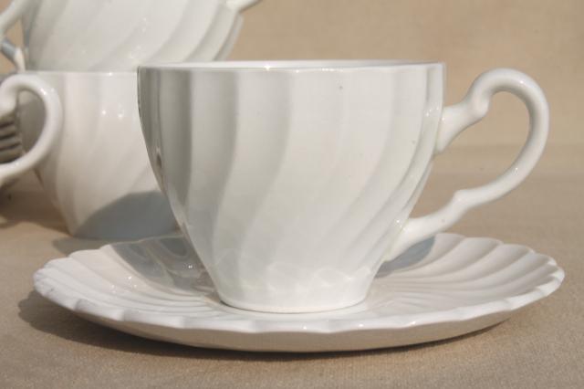 photo of plain pure white china demitasse cups & saucers, vintage Johnson Bros Snowhite Regency #2