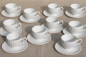 catalog photo of plain pure white china demitasse cups & saucers, vintage Johnson Bros Snowhite Regency