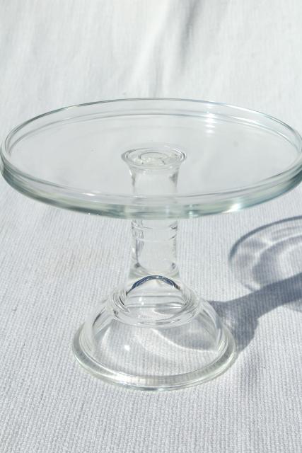 photo of plain simple clear glass cake stand salver, vintage bakery pedestal plate #1