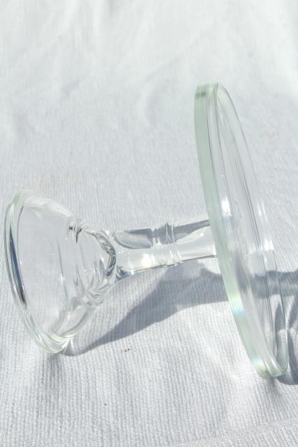 photo of plain simple clear glass cake stand salver, vintage bakery pedestal plate #4