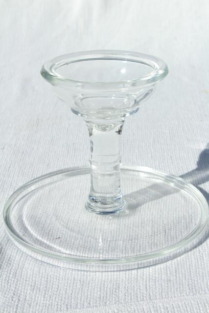 photo of plain simple clear glass cake stand salver, vintage bakery pedestal plate #7