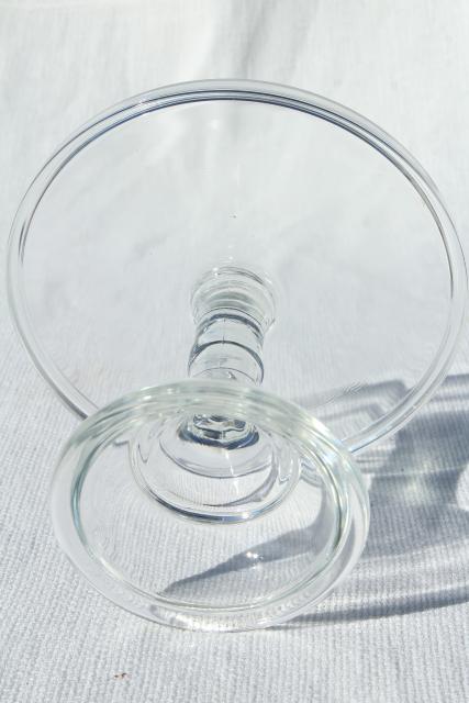 photo of plain simple clear glass cake stand salver, vintage bakery pedestal plate #8