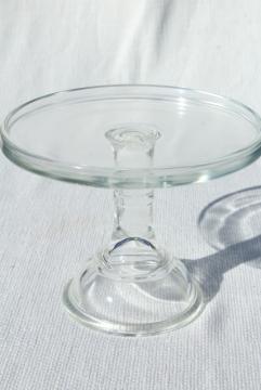 catalog photo of plain simple clear glass cake stand salver, vintage bakery pedestal plate