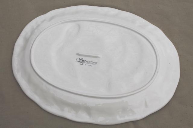 photo of plain white Thanksgiving turkey platter w/ embossed turkey antique creamware style #5