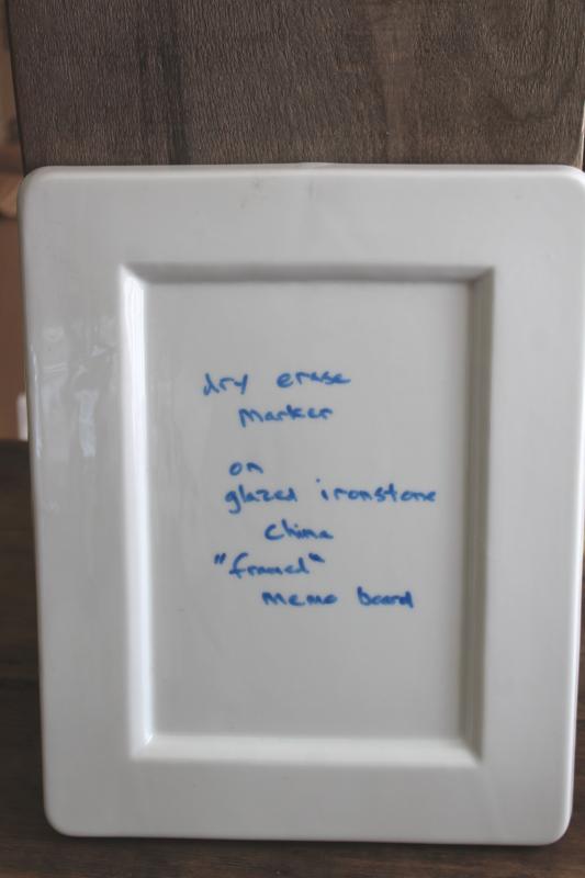 photo of plain white china 'frame' or sign or serving tray, write & wipe off memo board #2