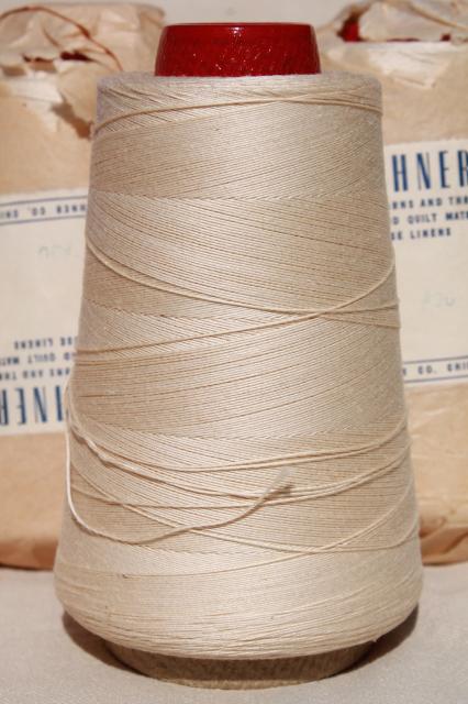 photo of plain white cotton thread cone spools, heavy sewing cord, crochet or embroidery thread #3