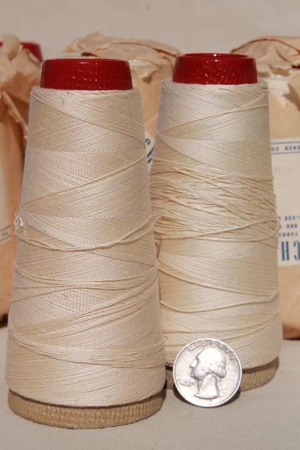 photo of plain white cotton thread cone spools, heavy sewing cord, crochet or embroidery thread #6