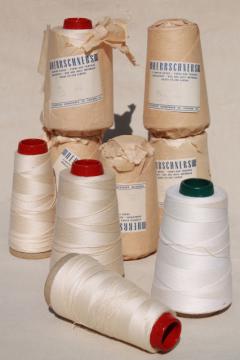 catalog photo of plain white cotton thread cone spools, heavy sewing cord, crochet or embroidery thread