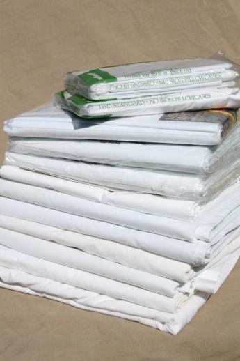 photo of plain white easy care cotton poly blend sheets & pillowcases, vintage bed linens lot #1