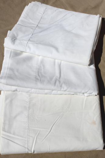 photo of plain white easy care cotton poly blend sheets & pillowcases, vintage bed linens lot #3