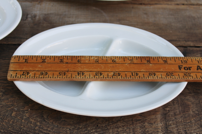 photo of plain white ironstone china dishes, vintage restaurant plates w/ divided sections for fish & chips etc  #3