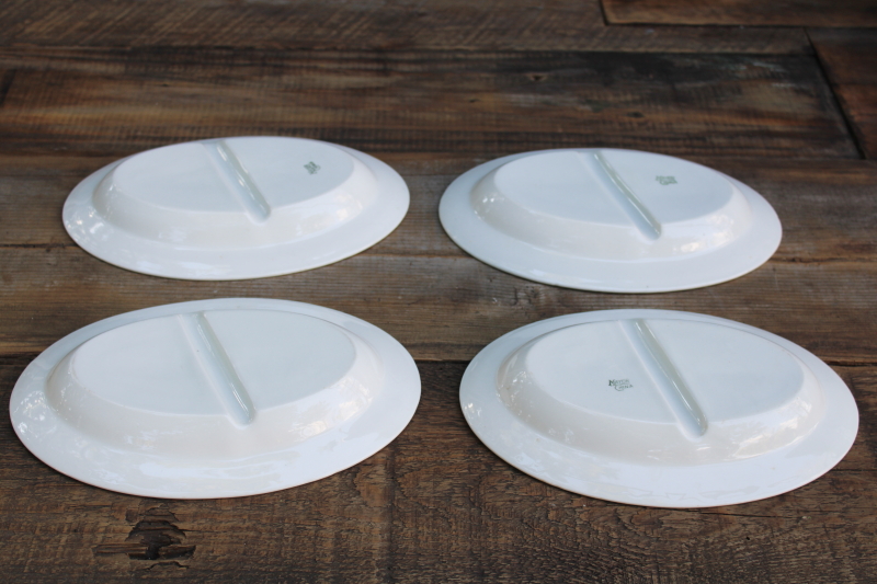 photo of plain white ironstone china dishes, vintage restaurant plates w/ divided sections for fish & chips etc  #5