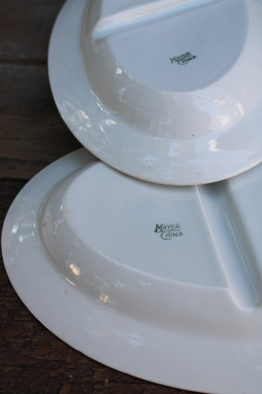 photo of plain white ironstone china dishes, vintage restaurant plates w/ divided sections for fish & chips etc  #6