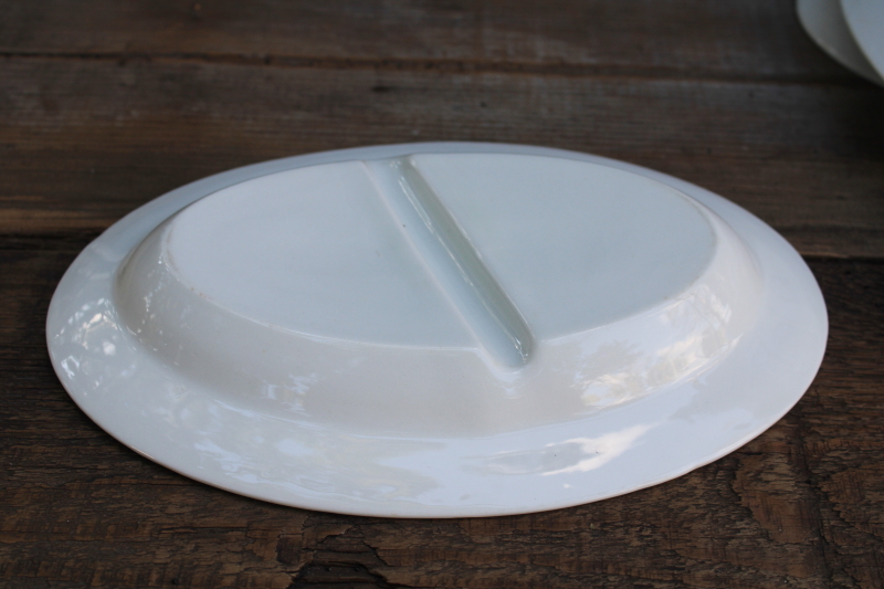 photo of plain white ironstone china dishes, vintage restaurant plates w/ divided sections for fish & chips etc  #7
