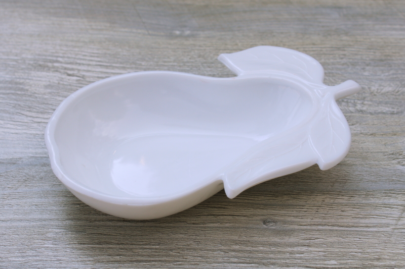 photo of plain white pear milk glass trinket dish or soap dish, vintage farmhouse fall decor #2