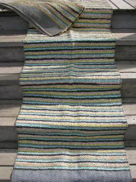 catalog photo of plastic rugs for porch or outdoor use, stripes in retro 1950s colors
