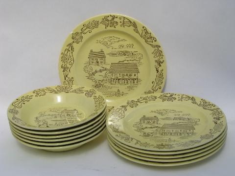 photo of plates & bowls, vintage Bucks County pattern Pennsylvania Dutch folk art china #1