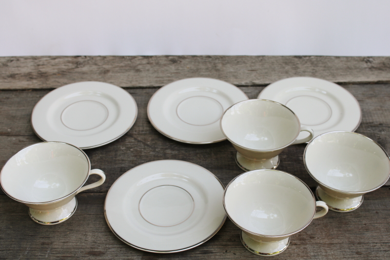 photo of platinum silver band ivory porcelain tea cups & saucers, vintage Japan Fine Arts china Classic Dignity #4