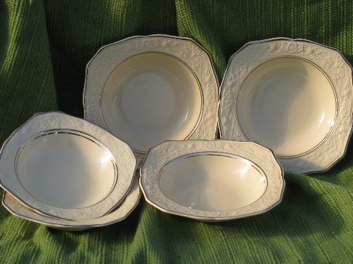 photo of platinum trim Briar Rose vintage Salem china bowls, embossed floral rim #1