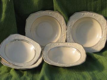 catalog photo of platinum trim Briar Rose vintage Salem china bowls, embossed floral rim