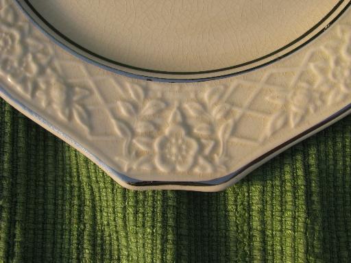 photo of platinum trim Briar Rose vintage Salem china dishes, embossed floral rim #4