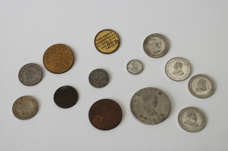 photo of play money vintage coins lot, Cracker Jack prizes, advertising pieces, trade tokens  #1