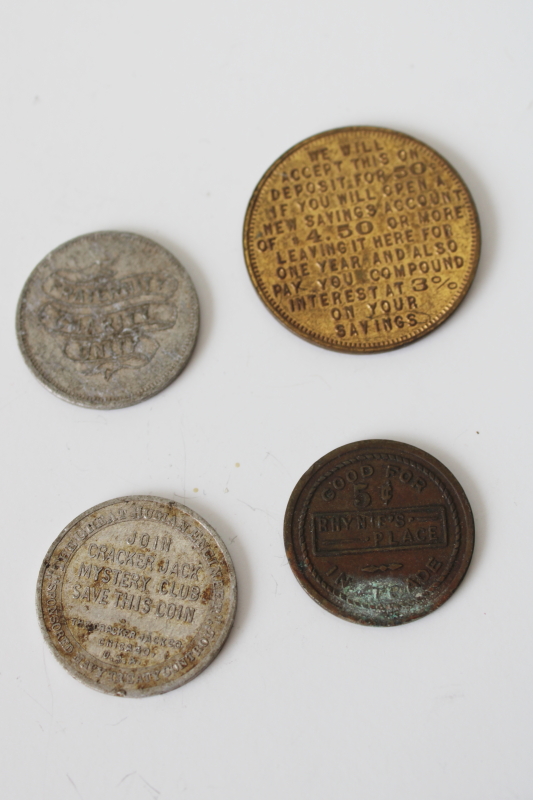 photo of play money vintage coins lot, Cracker Jack prizes, advertising pieces, trade tokens  #3