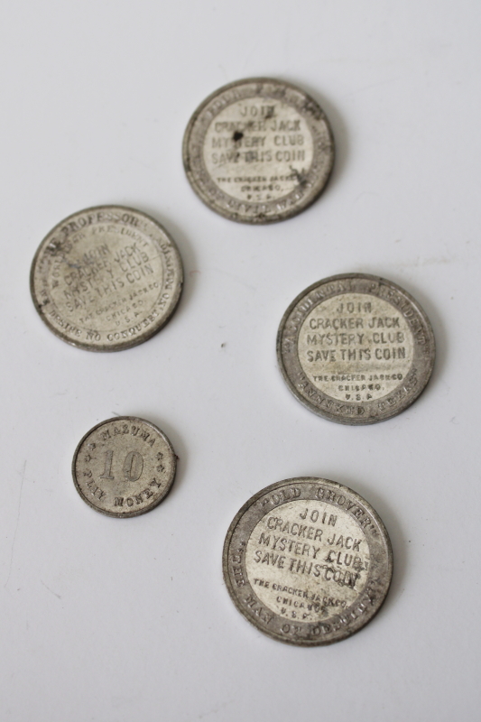 photo of play money vintage coins lot, Cracker Jack prizes, advertising pieces, trade tokens  #7