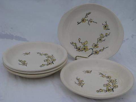 photo of plum blossom or dogwood flower branches floral, mid-century vintage pies & cake plate #1