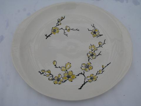 photo of plum blossom or dogwood flower branches floral, mid-century vintage pies & cake plate #2