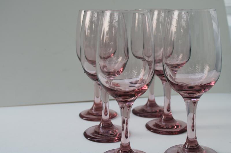 photo of plum lavender pink colored glass wine glasses, Libbey premiere pattern #2