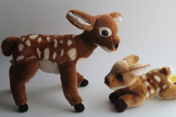 catalog photo of plush toy deer large small fawns, white spotted young doe baby stuffed animals