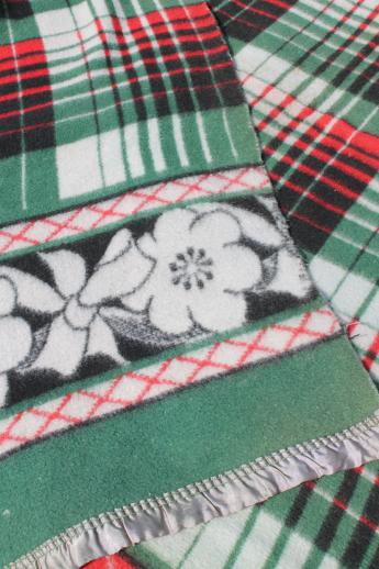 photo of plush vintage cotton camp blanket, red & green plaid w/ black border print #2