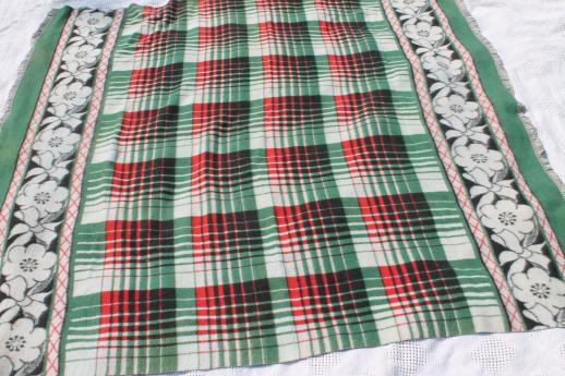 photo of plush vintage cotton camp blanket, red & green plaid w/ black border print #6