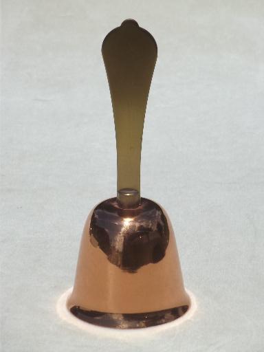 photo of polished copper & brass table bell, vintage Coppercraft Guild ? #1