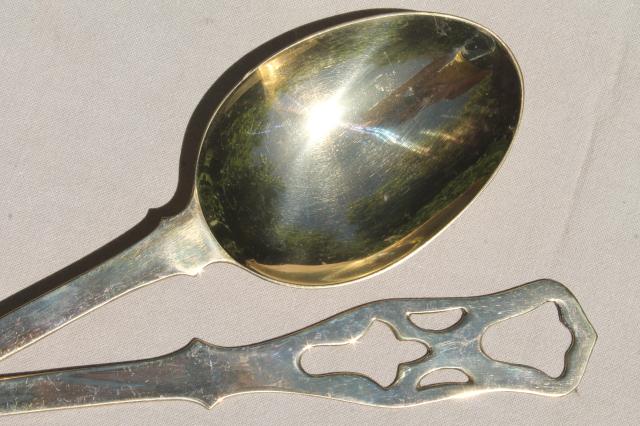 photo of polished solid brass kitchen utensils w/ wall rack, large spoon & fork, skimmer, ladle #3