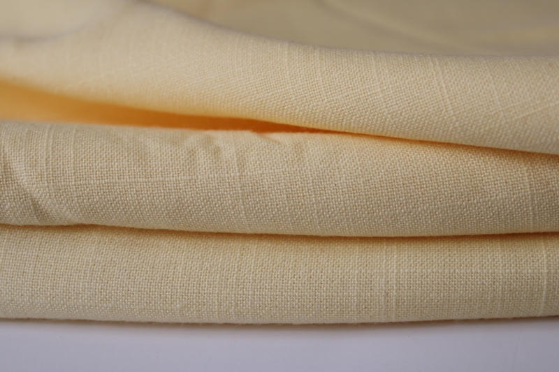 photo of poly rayon blend linen texture vintage fabric, butter yellow 3 plus yds 60 wide #1