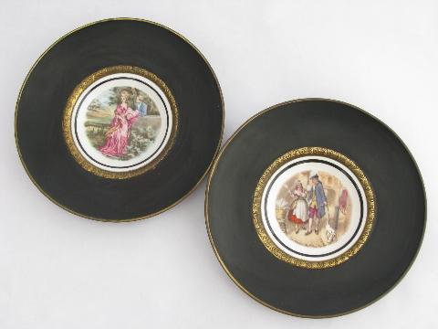 photo of portrait scenes vintage England bone china bowls, old English brassware frames #1