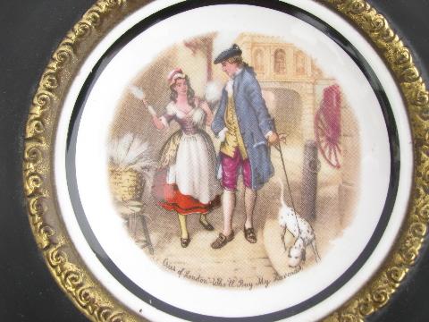 photo of portrait scenes vintage England bone china bowls, old English brassware frames #3